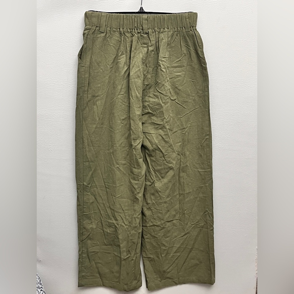 Halara High Waisted Pocket Wide Leg Olive Green Casual Linen-Feel Pants Small - Picture 5 of 13